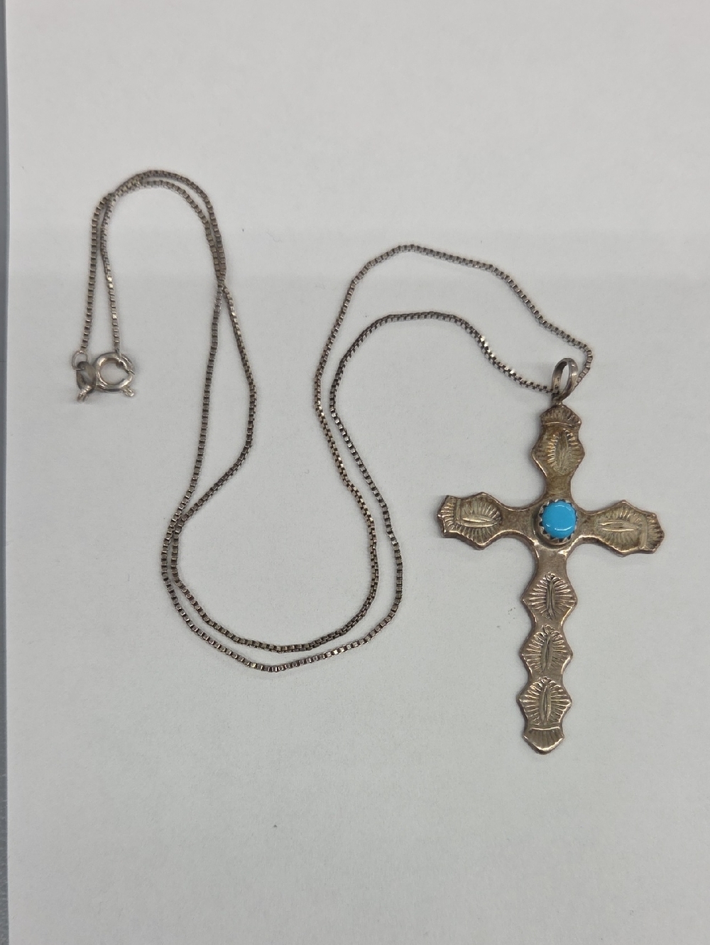 Sterling Silver Cross Necklace with Turquoise Accent